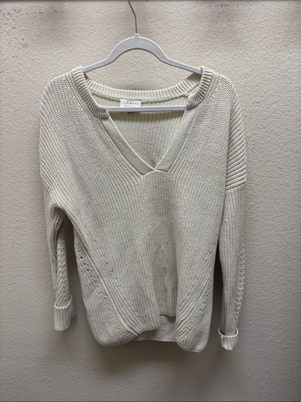 Lucky Brand Cream V-Neck Cable Knit Sweater